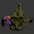 Plant Themed 3D Character Design With Green Body Spiral Patterns And Natural Creature Features