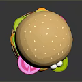 Funny Face Cartoon Hamburger With Lettuce Onion Cheese Patty And Sesame Bun