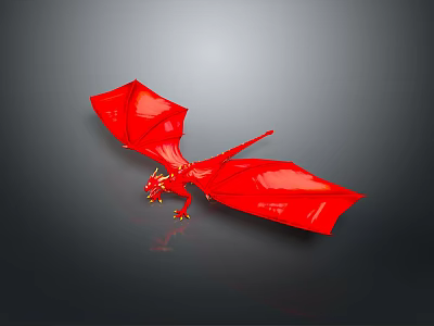 Mythical Red Dragon Game Movie Character With Wings And Golden Details 3d model