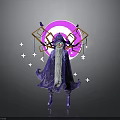 Mystical Wizard Character Design With Purple Robe Long Beard Pink Halo Geometric Structures And Stars