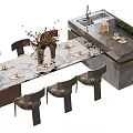 Elegant Dining Table Set With Marble Top Matching Chairs And Decorative Vases 3d model
