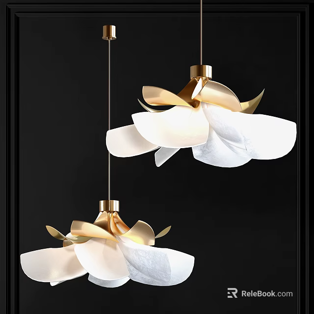 Elegant Modern Chandelier Design With White Petal Shade And Gold Metal Accents 3d model 