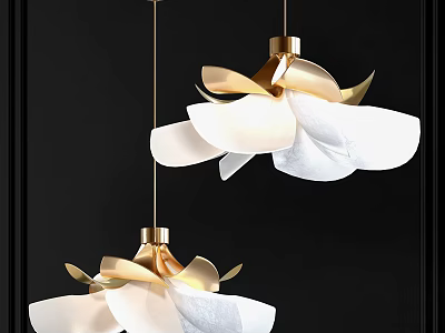 Elegant Modern Chandelier Design With White Petal Shade And Gold Metal Accents 3d model