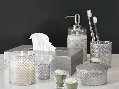 Elegant Bathroom Accessories With Lattice Design And Soap Dispenser Toothbrush Holder Tissue Box 3d model