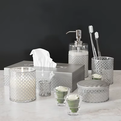 Elegant Bathroom Accessories With Lattice Design And Soap Dispenser Toothbrush Holder Tissue Box 3d model