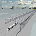 High Speed Train Moving On Covered Track By Modern City Buildings And Green Spaces