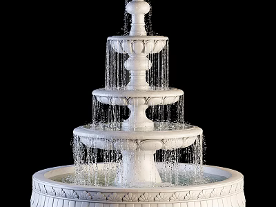 White Multi Tier Garden Fountain With Flowing Water And Ornamental Design 3d model