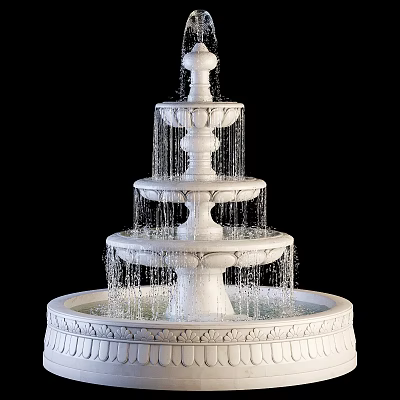 White Multi Tier Garden Fountain With Flowing Water And Ornamental Design 3d model