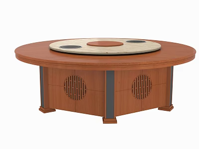 Wooden Round Dining Table With Light Center Top Black Circular Accents And Lattice Base 3d model