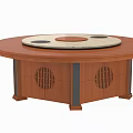 Wooden Round Dining Table With Light Center Top Black Circular Accents And Lattice Base