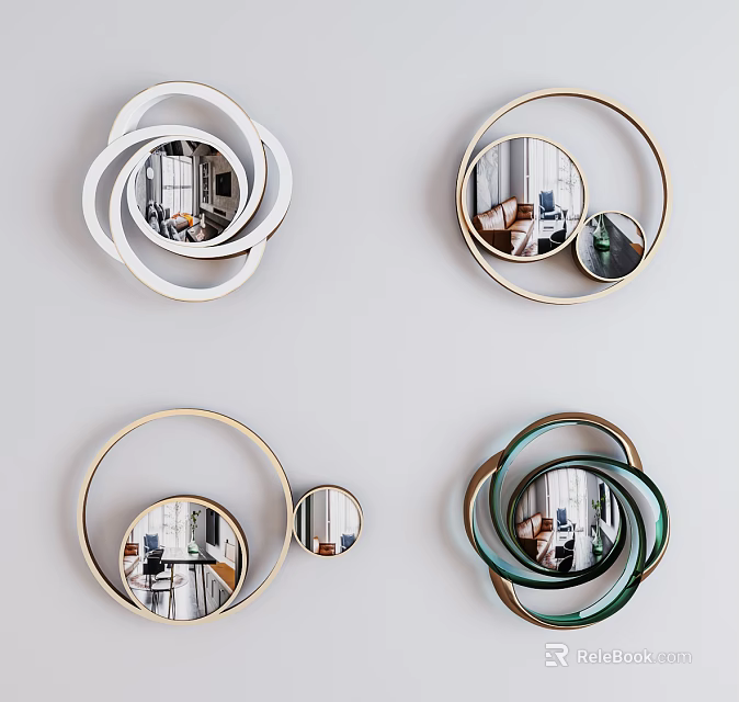 Modern Decorative Mirror Wall Art With Geometric Circular Design And Metal Frames 3d model