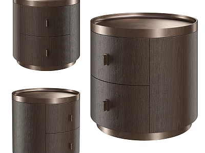 Modern Dark Wood Bedside Tables With Metal Trim And Storage Drawers 3d model