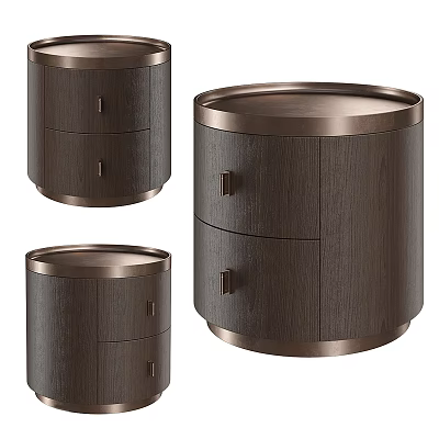 Modern Dark Wood Bedside Tables With Metal Trim And Storage Drawers 3d model