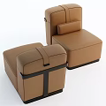 Modern Minimalist Brown Leather Single Sofa with Armrest and Cushion 3d model