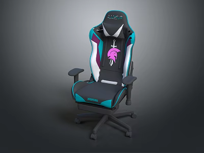 Ergonomic Modern Gaming Chair With Stylish Turquoise Purple Accents And Back Logo 3d model