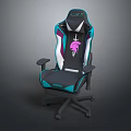 Ergonomic Modern Gaming Chair With Stylish Turquoise Purple Accents And Back Logo