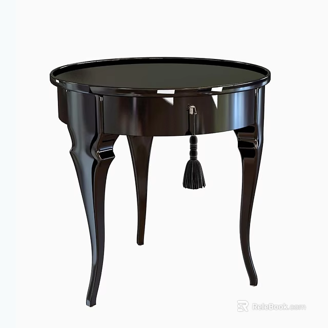 Dark Round Side Table With Slim Legs And Tassel Decoration 3d model 