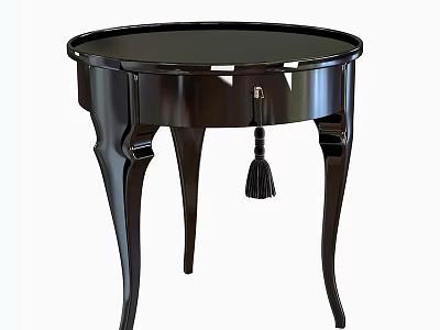 Dark Round Side Table With Slim Legs And Tassel Decoration 3d model