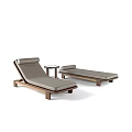 Modern Lounge Chairs with Wooden Frame and Gray Cushions and Round Table for Outdoor Relaxation