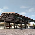 Covered Commercial Street With Red Roof Tiles And Wooden Columns In Scenic Tourist Area