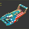 Streamlined Blue Red White Racing Speedboat With Star Stripe Pattern And Number 5