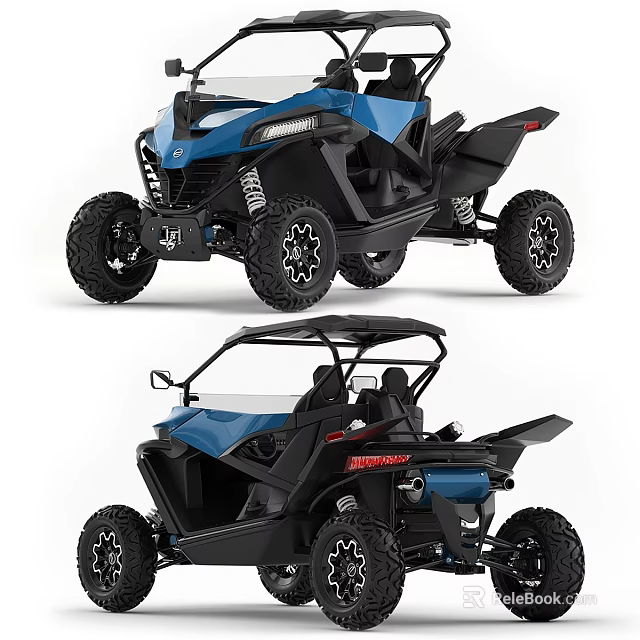Blue And Black Off Road UTV Side By Side With Large Wheels And Seats 3d model 
