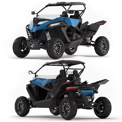 Blue And Black Off Road UTV Side By Side With Large Wheels And Seats 3d model