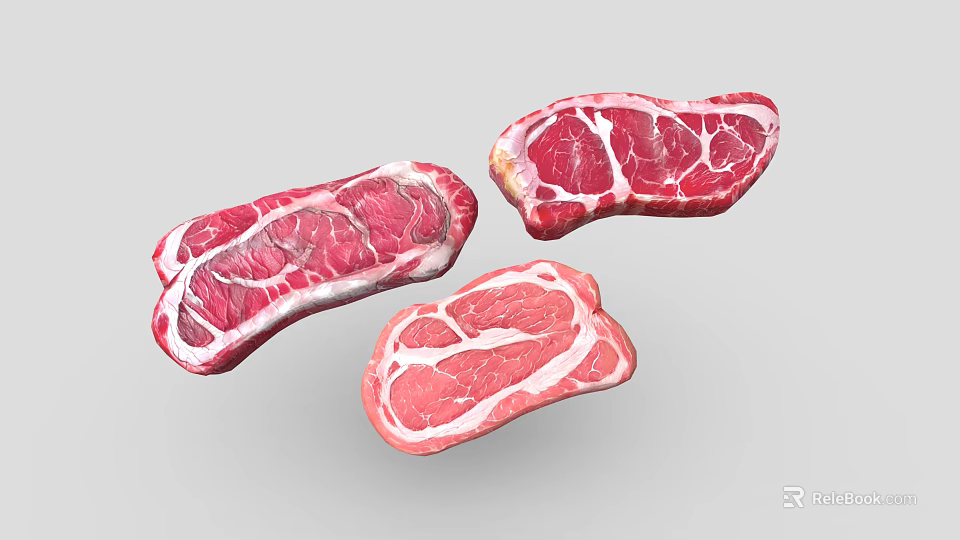 3D Rendered Fresh Marbled Raw Steak Different Cuts On White Background 3d model 