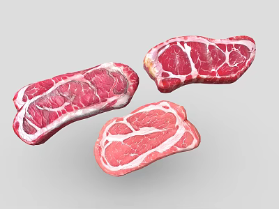 3D Rendered Fresh Marbled Raw Steak Different Cuts On White Background 3d model