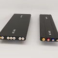 Two Black Audio Amplifier Devices With Colored Input Output Ports 3d model