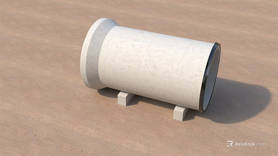 White Concrete Pipe Construction Component With Square Base And Black Rim 3d model 