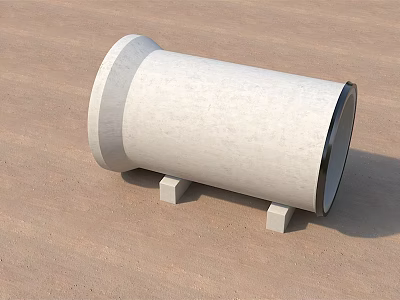 White Concrete Pipe Construction Component With Square Base And Black Rim 3d model