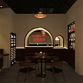 Modern Bar Interior Design With Wooden Counter Shelves Bottles And Seating