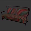 Friends Relaxing Together On Comfortable Striped Sofa In Living Space