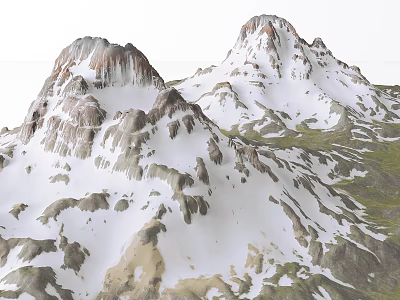 Natural Mountain Landscape With Snow Covered Peaks And Rocky Green Slopes 3d model