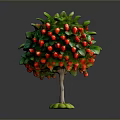 Tree Like Plant With Green Leaves And Red Strawberries On Green Base