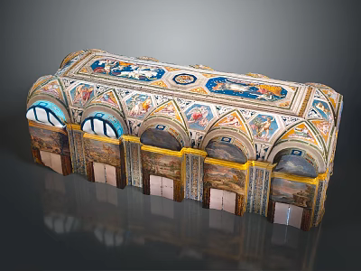 Cartoon Scene Featuring Ornate Architecture With Painted Ceiling Arches Columns And Doors 3d model