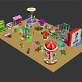 Vibrant Cartoon Playground Scene With Carousel Swings Slide And Colorful Play Structures