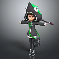 Young Girl In Frog Themed Hoodie With Braided Pigtails Backpack Open Arms