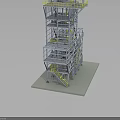 Industrial Metal Structure Tower With Multiple Platforms Yellow Guardrails And Stairs