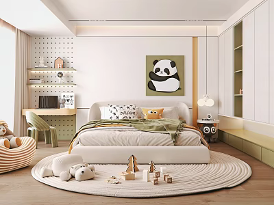 Cozy Kids Room Interior With Panda Painting Round Rug Toys And Desk Chair 3d model