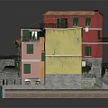 Vibrant Colored Buildings with Small Bridge Water and Boat in Miniature Model