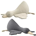 Plush Duck Toys In Gray And Beige Quilted Fabric With Soft Wings And Long Beak