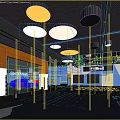 Modern Indoor Shopping Mall Parking Lot With Colorful Ceiling Lights Pedestrians And Signage