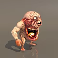 3D Fantasy Monster Character With Brain Shaped Head Open Mouth Sharp Teeth Scary Expression 3d model
