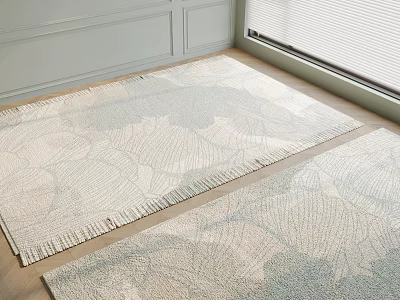 Light Colored Patterned Square Rugs In Room By Window 3d model