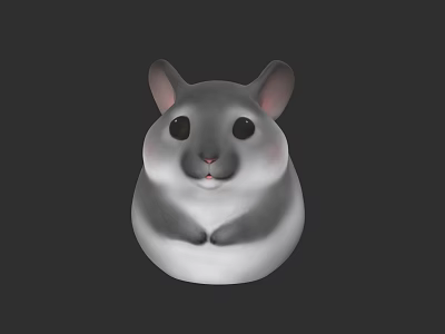 Cute Gray And White Hamster Plush Toy With Black Eyes And Pink Ears 3d model