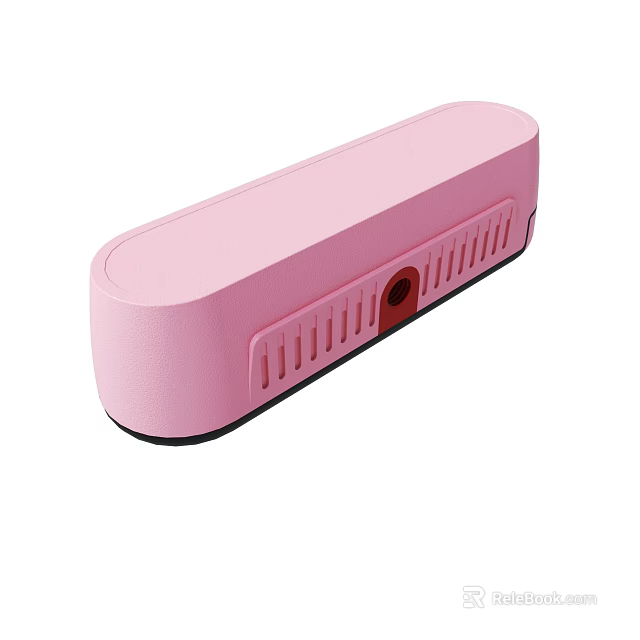 Pink Rectangular Electronic Device With Ventilation Grilles And Red Button 3d model 