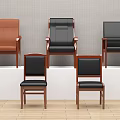 Brown And Black Leather Office Chairs With Wooden Legs And Armrests