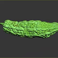 Fresh Green Bitter Melon With Textured Surface On Black Reflective Background 3d model
